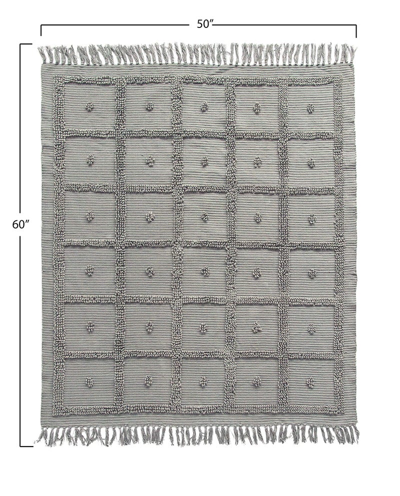 Creative Co-Op Grey Cotton Chenille Throw with Fringe - Image 3